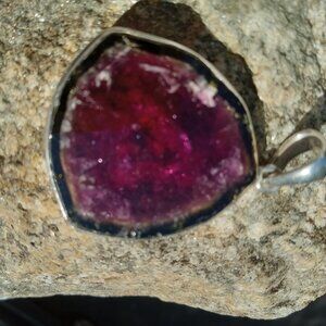Gorgeous Slice Watermelon Tourmaline Pendant in 925 Silver